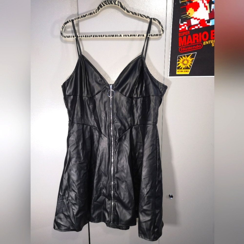 Romwe Goth Zip Up Pleather Dress